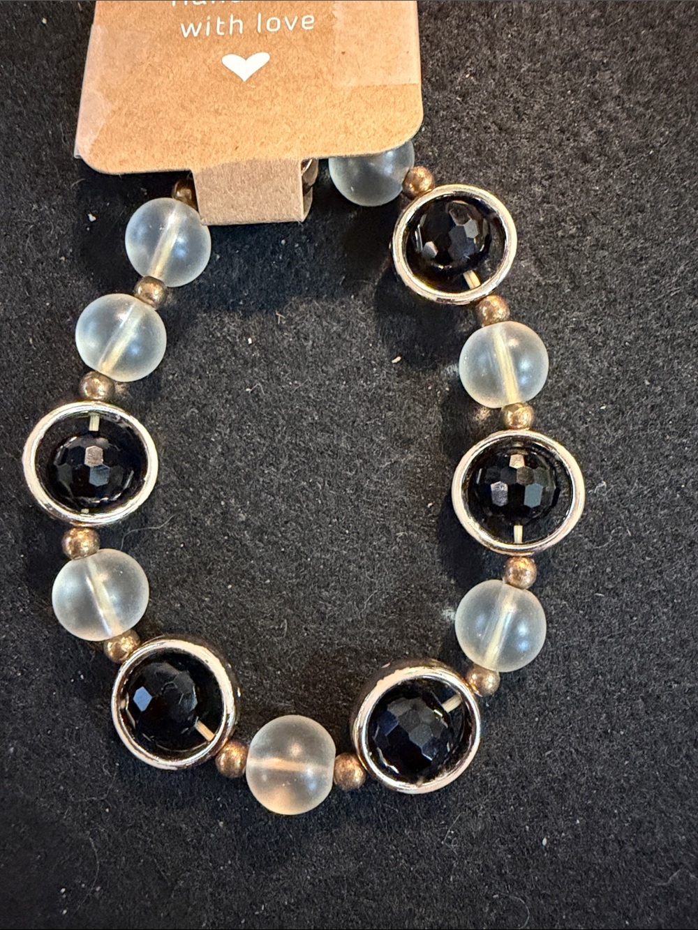 Stretchy Black and Frosted Bead Bracelet - Women Jewelry.